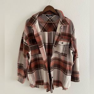 Blue B Collection Raw Hem Plaid Shacket Size XL